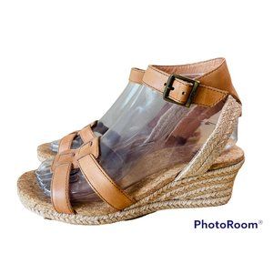 UGG Women's Maysie Strappy Leather Cork Hemp Espadrille Wedge Heel Sandal